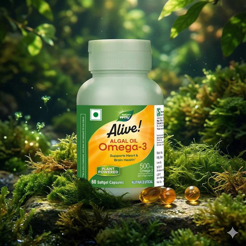 Front view of Nature’s Way Alive Algal Oil Omega 3 in Nature