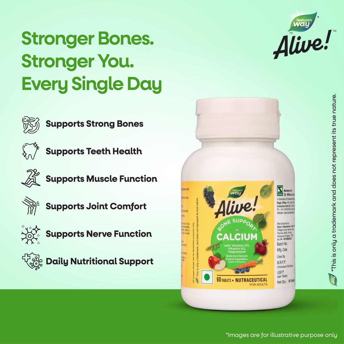Benefits of Nature’s Way Alive Bone Support Calcium along with the bottle