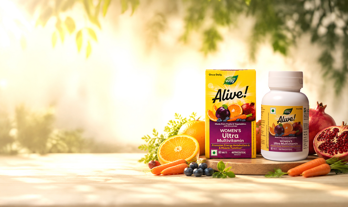 Nature's Way Alive Women's Multivitamin with natural fruits lifestyle banner
