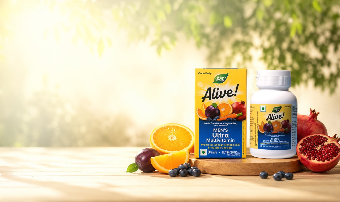 Nature's Way Alive Men's Multivitamin with natural fruits lifestyle banner