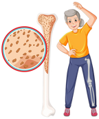 Elderly woman exercising and bone density illustration